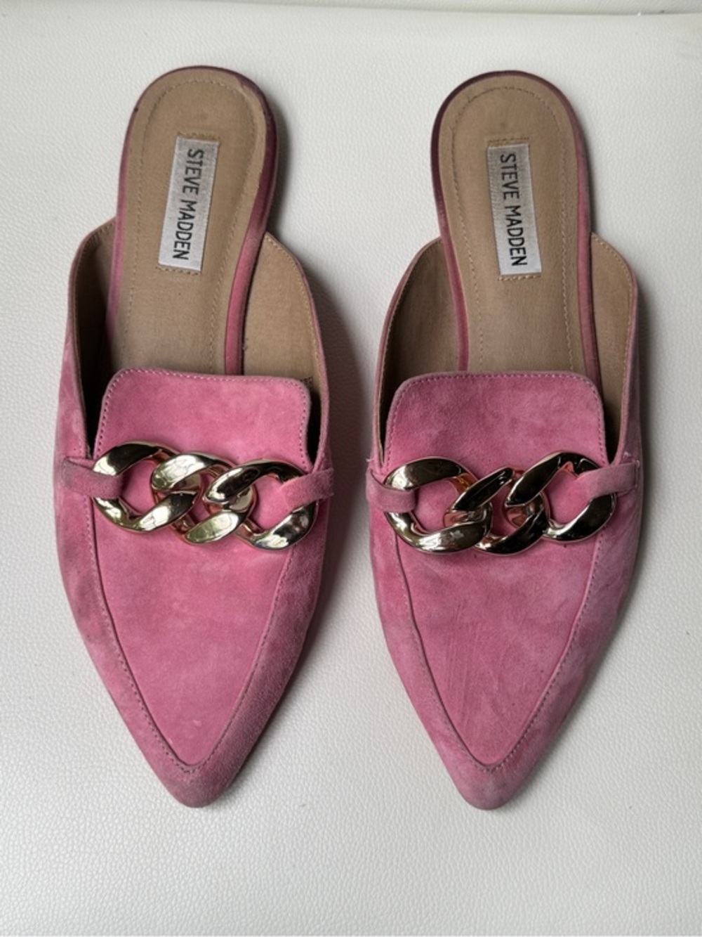 Steve Madden Pink Suede Chain-Link Pointed Mules